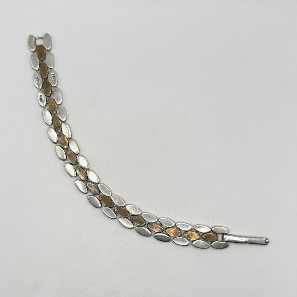 Vintage Taxco Mexico 925 IT-04 2 Tone Sterling Silver Brick Modernist Bracelet - Picture 6 of 11